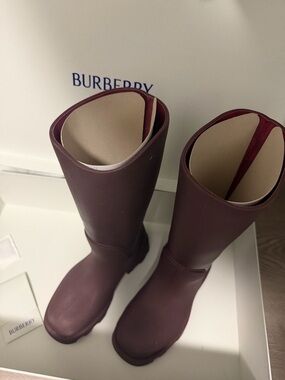 Burberry Women’s Dark Burgundy Knee-High Rain Boots